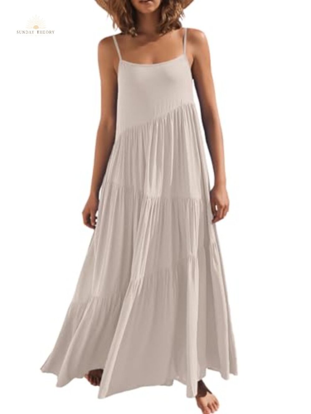 Sleeveless Maxi Dress Flowy Boho Beach Sundress Adjustable Spaghetti Strap